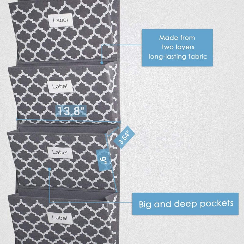 homyfort Over the Door File Organizer, Hanging File Folders, Wall Organizers and Storage for Mail, Magazine, Notebooks, Planners, Office, Classroom, 5 Extra Large Pockets (Grey Lantern Pattern) - Image 2